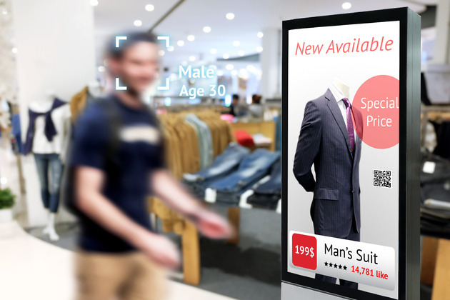 Male customer in-store enhance experience with digital signage